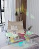 Acrylic Rainbow Color Coffee Table;  Iridescent Glass End Table Round Side Table Modern Accent TV Table for Living Bed Room Decoration