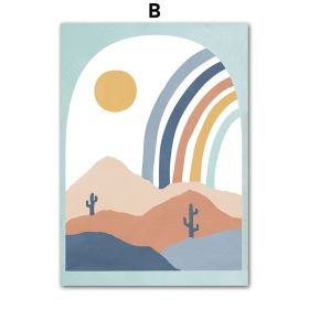Mountain Sun Rainbow Tree Cartoon Nursery Wall Art Canvas Painting Nordic Posters And Prints Wall Pictures Baby Kids Room Decor (Color: B, size: 30X40 cm No Framed)