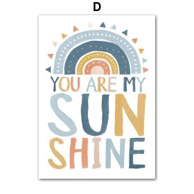 Mountain Sun Rainbow Tree Cartoon Nursery Wall Art Canvas Painting Nordic Posters And Prints Wall Pictures Baby Kids Room Decor (Color: D, size: 60X90 cm No Framed)