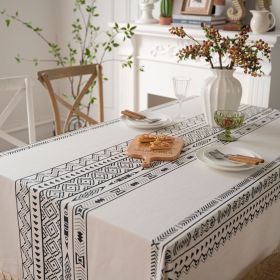 Geometric Black Tassel Rectangular Waterproof Table Cloth Round Tablecloth Coffee Table Cover Towel (Option: Beige Tassel Tablecloth-140x260)
