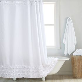 Fashion And Environment-friendly Polyester Fabrics Thickened Shower Curtain (Option: White Small Flower Edge-200CM Wide X220CM High)